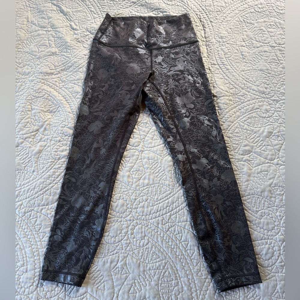 lululemon athletica Black Floral Leggings with iridescent print.